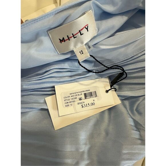 Milly Estie Satin Pleated One-Shoulder Minidress Size US12 $450 - Picture 10 of 10